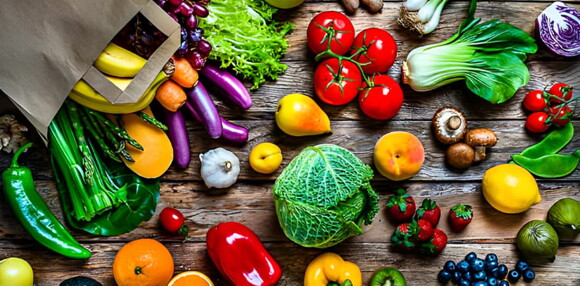 Frutas y verduras frescas y saludables